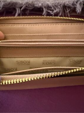Michael Kors Metallic Blush Zip-Around Wallet with Gold Hardware